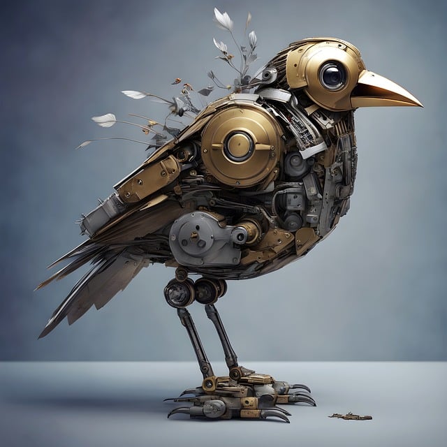 Pájaro con piezas recicladas